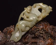 Certified Qing Dynasty Natural Hetian Jade carved Dragon Halberd pendant statue8