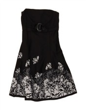VINTAGE Womens Strapless Dress UK 8 Small Black Floral Cotton BD10