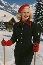 1940s Navy  Red Alpine Ski Suit   Two-Piece Wool Gabardine Ensemble