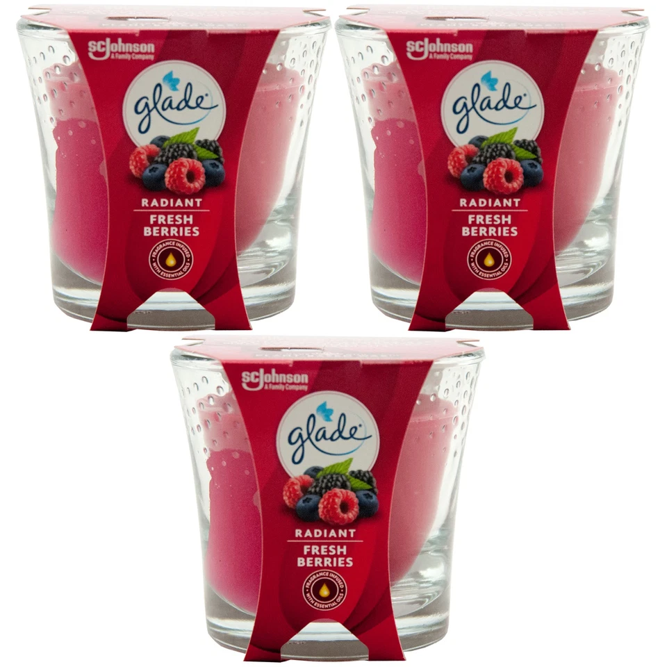 glade Duftkerze RADIANT FRESH BERRIES 3 x 129g Himbeere - Erdbeere - Magnolie - Bild 1 von 1