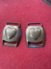 Pair Of Antique Civil War Era Embossed Heart Brass Horse Harness Buckle Cover
