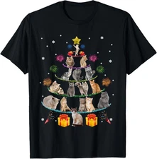 Funny Cats Christmas Tree Meowy Xmas Cats Tree Lights Gift T-Shirt