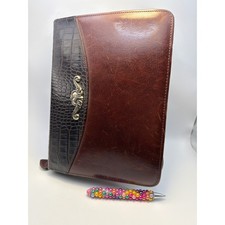 Brighton Brown Leather Croc Embossed Zip Around Organizer Planner Binder