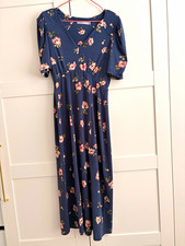 Oasis Blue Floral V-Neck Puff Sleeve Maxi Dress Long, Size S