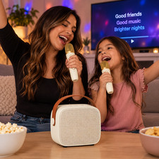 Mini Karaoke Machine Bluetooth Speaker w/ 2 Wireless Microphones Kids Adults