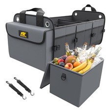 Car Trunk Organizer with Cooler - 100L Large Car Organizer, 1680D Oxford Gray