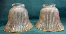 Pair of Antique Victorian Frosted Hobnail Glass Lamp Shades with Ruffled Crimped Rims — listing 6