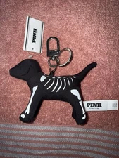 VICTORIA'S SECRET PINK HALLOWEEN SKELETON MICRO DOG KEYCHAIN