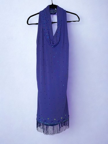 Latin Rhythm Ballroom Competition Dance Dress Blue, rhinestones  (S-M, 4-6)