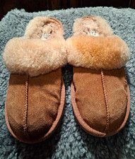 UGG Women s Slip-On Slippers Suede Shearling Lined Brown/Beige US 7 Rubber