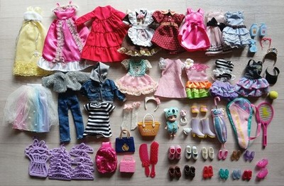 Licca Doll Dress Up Clothes Shoes Accessories Lot Set Includes Hangers