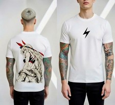 Anime Girl Graphic T-Shirt Waifu Aesthetic Back Print Lightning Logo Front Tee