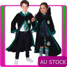 Kids Slytherin Robe Harry Potter Wizard Costume Cloak Green Girls Boys Book Week