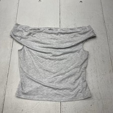 Light Gray Off Shoulder Cap Sleeve Ruched T-Shirt Women s Size Large