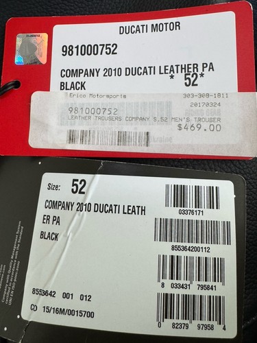 Dainese Ducati Company Men’s Leather Motorcycle Pants Tagged Euro 52. NWT - Afbeelding 3 van 21