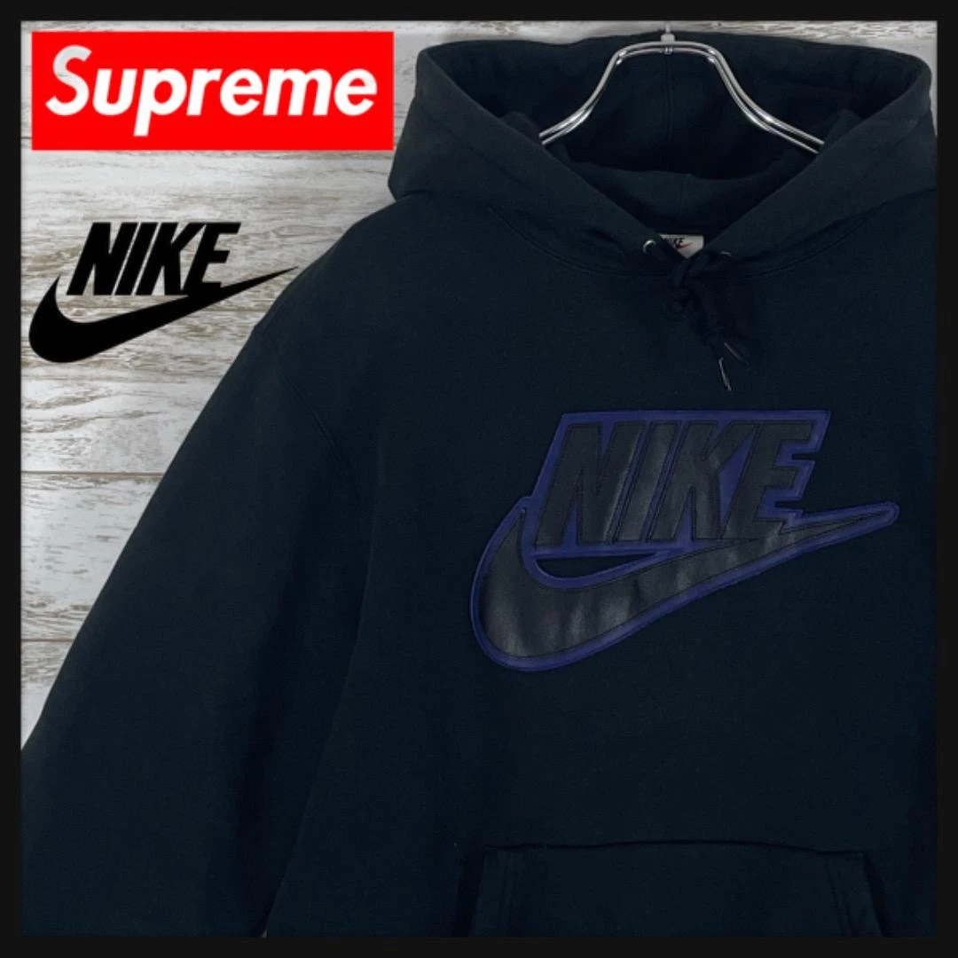 Sweat à capuche homme Supreme M collaboration limitée Nike cuir grand logo difficile à obtenir USA