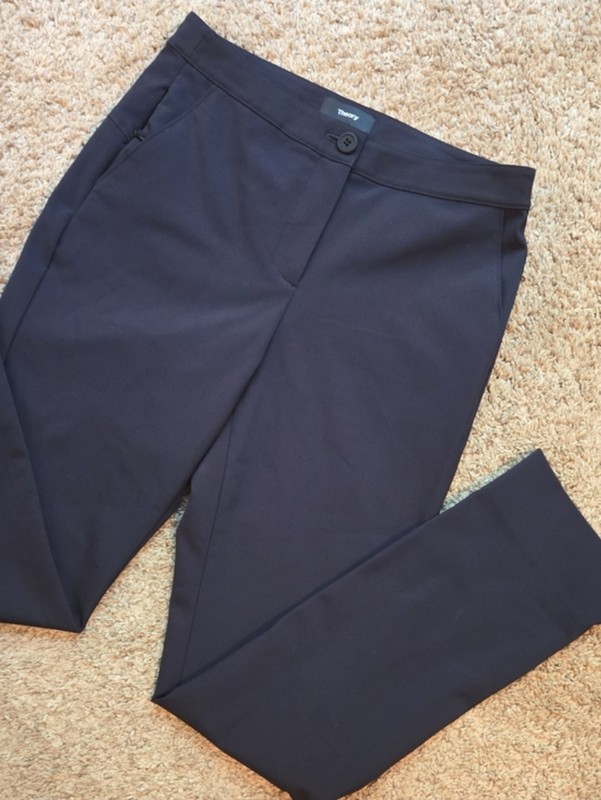 Theory Navy Solid Women's Dress Pants Polyester Elastane Regular Size 00