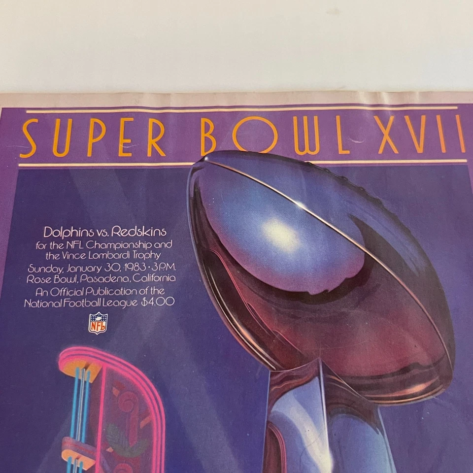 Super Bowl XVII Official Program 17 1983 Dolphins vs Redskins Rose Bowl Art Deco - Image 2 of 4