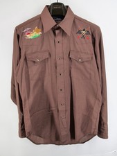 Vtg 70s Dee Cee Rangers Western Shirt Men's Size M Brown Pearl Snap Embroidered
