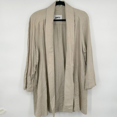 Wms Vintage Janis Duster Cardigan L Oatmeal Textured Open Front Minimalist Janis