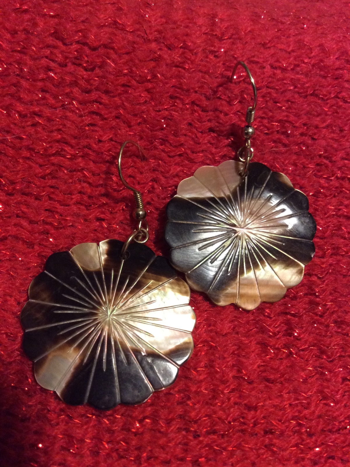 Carved Shell Brown/ Iridescent Dangle Earrings - image 1
