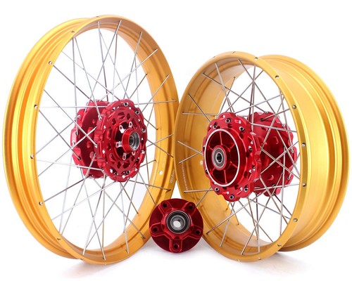 VMX 21/18 Tubeless Wheels for Honda CRF1100L Africa Twin 2020-2023 Gold Rim Red - Picture 2 of 12