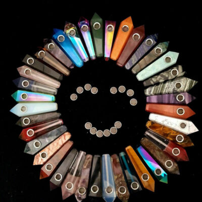 Natural Quartz Crystal Smoking Pipe Obelisk Point Rock Wand Reiki Healing Stone