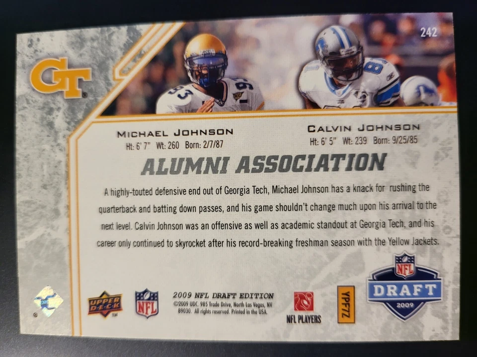 2009 Upper Deck Draft Calvin Johnson RC card #242 - Image 2 of 2