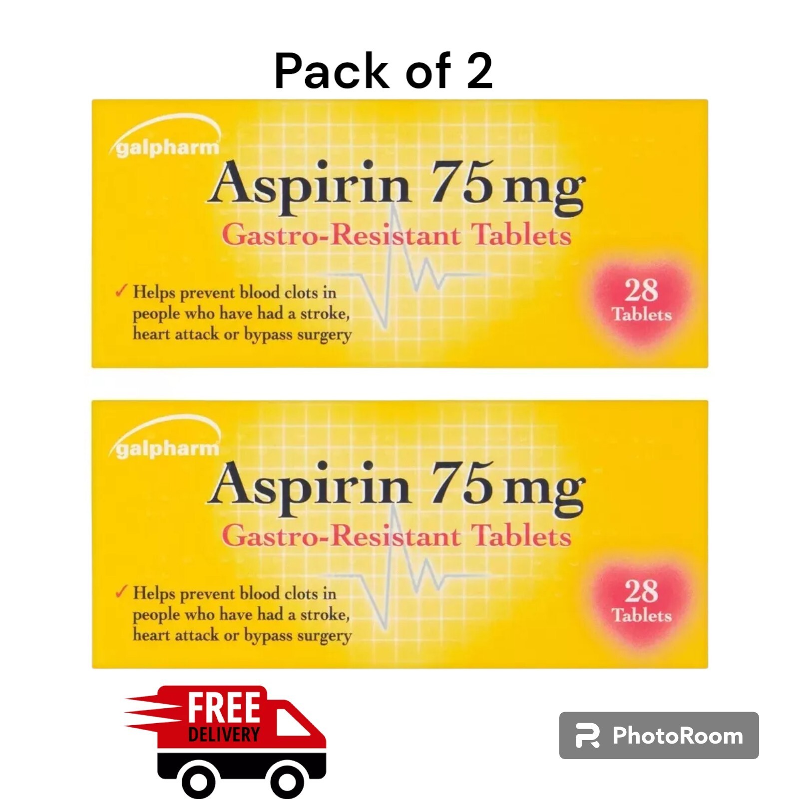 Galpharm Aspirn 75mg GastroResistant Pain Relief Enteric Coated 56