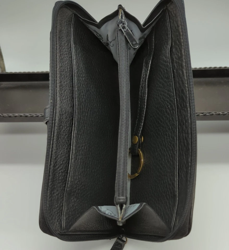 2 Kate Landry Black Leather Full & Mini Matching Wallet Set, Brass Accent/Tassel - Image 4 of 4