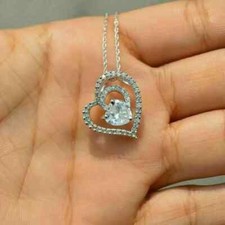 2Ct Round Diamond Heart Shape Pendant Necklace Chain 14k White Gold Finish