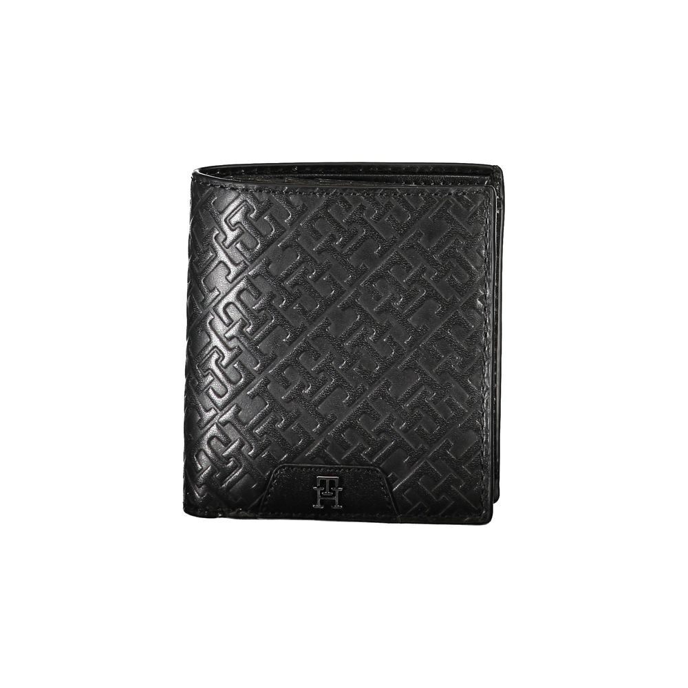 Tommy Hilfiger Black Leather Dual-Compartment Slim Wallet for Men