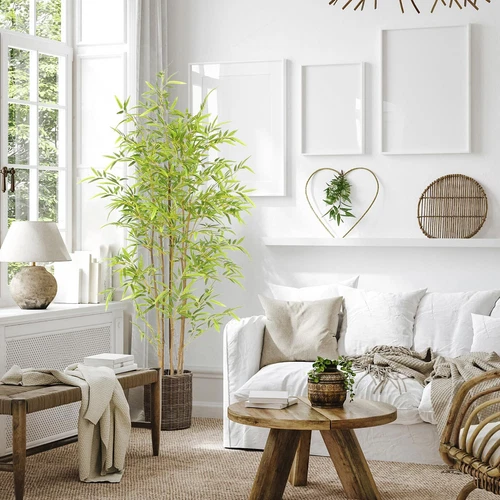 Artificial Bamboo Tree with Real Trunk and Lifelike Leaves, Faux Bamboo Plants