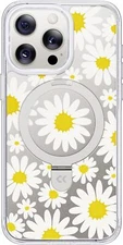 CASEKOO Mirror Daisy iPhone 15 Pro Case, Mag Ring, Mil Prot, Women's Glitter