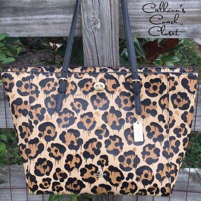 バッグ coach unborn carf leopard turn lock bag Coach Wild Beast Leopard Turnlock Tote NWOT Baseman Rare Bag