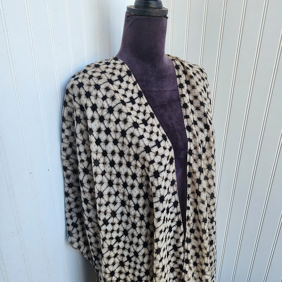 Cato Womens Kimono Tan Beige Abstract Print Sheer Open Front One Size OS Gauze — 第 3/4 张图片