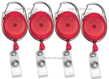 100 PCS TRANSLUCENT RED CARABINER RETRACTABLE REEL PULL KEY ID CARD BADGE CLIP