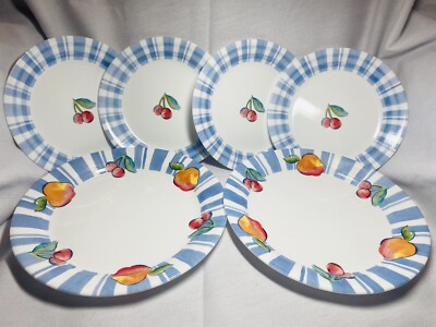 6-Corelle Fruit Cherries W/Blue Plaid 2-9 Lunch & 4-7.25 Salad/Bread Plates