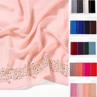 Women's Chiffon Scarf Beaded Long Hijab Muslim Head Scarves Shawls Wraps New