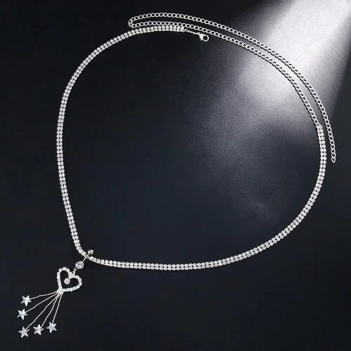Heart Dangle Rhinestone Piercing Navel Chain Belly Button Ring with Waist Chain - Изображение 3 из 4