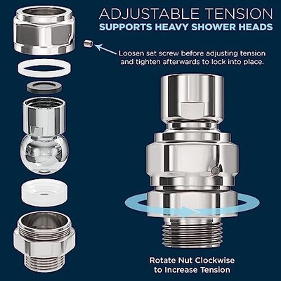Spacesea Brass Shower Swivel Adapter - Adjustable Ball Joint, Universal 1/2" IPS Threads (Chrome) - View #7