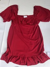 NWT ASOS Red Off Shoulder Puff Sleeves Short Dress Size 14