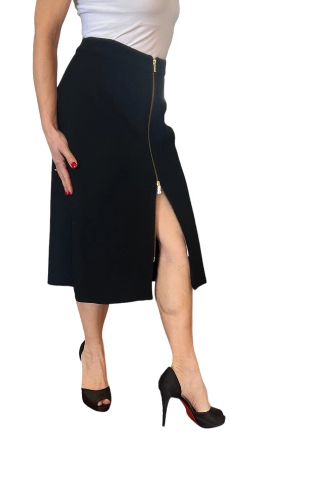 RAOUL MUJER FALDA NEGRA LANA LÍNEA A MIDI CREMALLERAS CREMALLERA $265 TALLA 2 NUEVO CON ETIQUETAS Foto 2 de 4