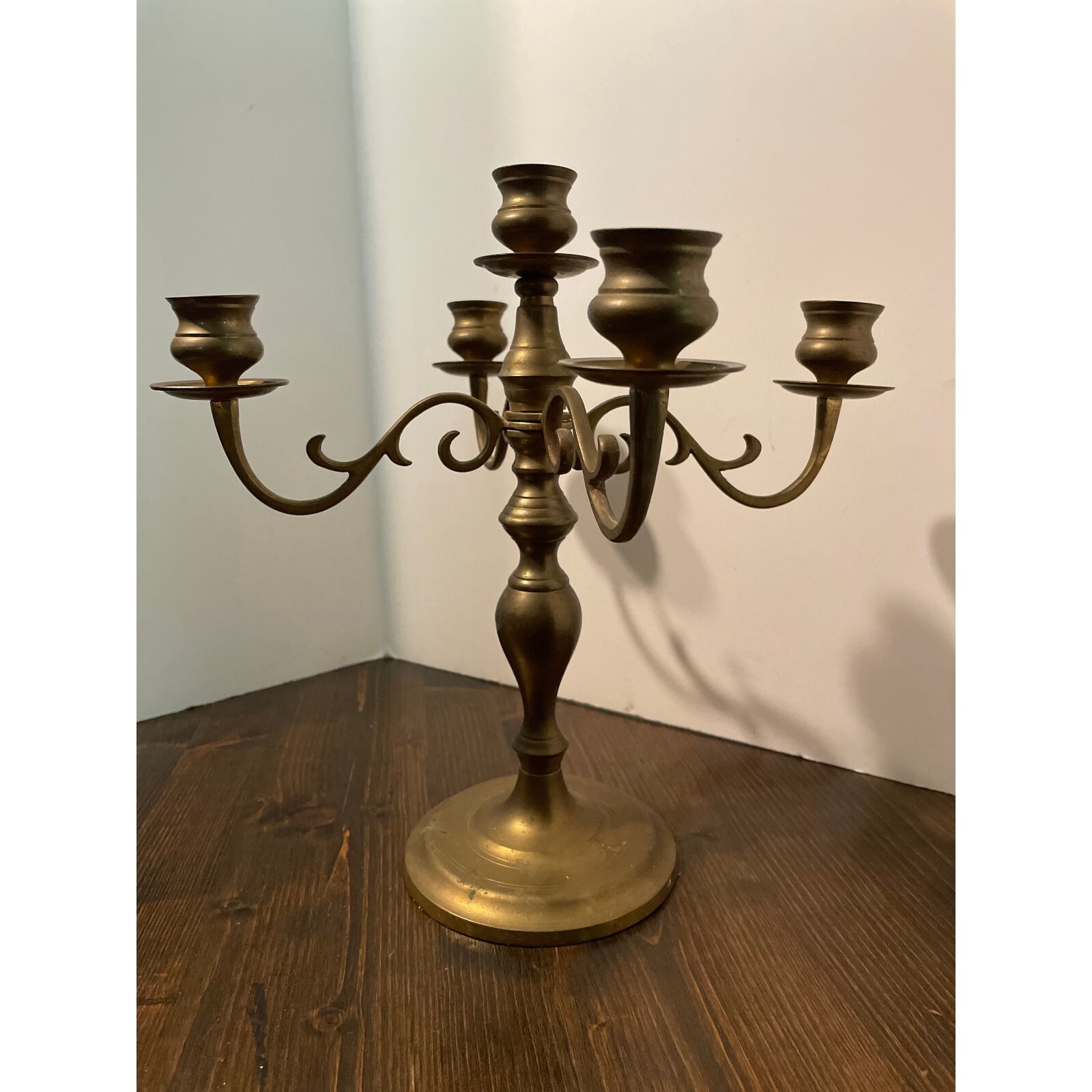 Vintage Solid Brass 5 Arm Pedestal Candelabra, Made in India