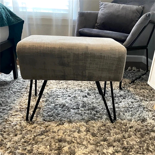 Plush Textured Velvet Ottoman Footstool Metal Legs Accent for Modern Living Room - Picture 9 of 244