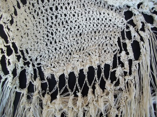 Rare Set Vintage Columbian Made Top and Shawl Macramé White hand Knotted sz M/L - Picture 12 of 14