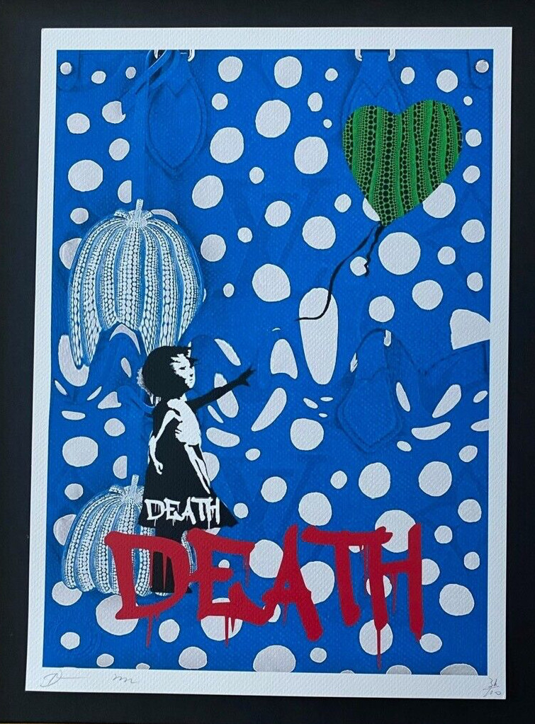 DEATH NYC Hand Signed LARGE Print Framed 16x20in COA BANKSY YAYOI KUSAMA  PopArt