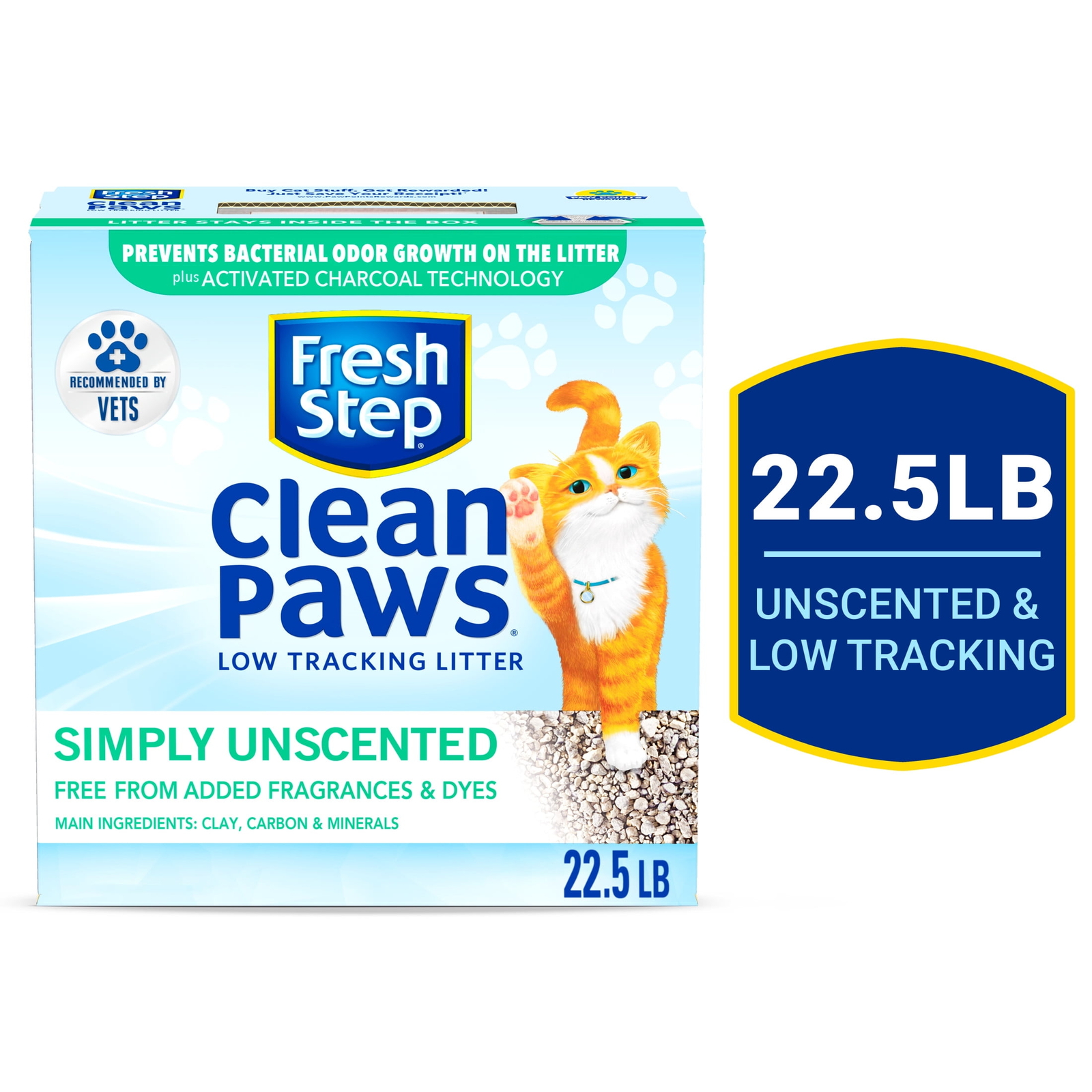 Fresh Step Clean Paws Unscented Clumping Cat Litter, 22.5 lbs