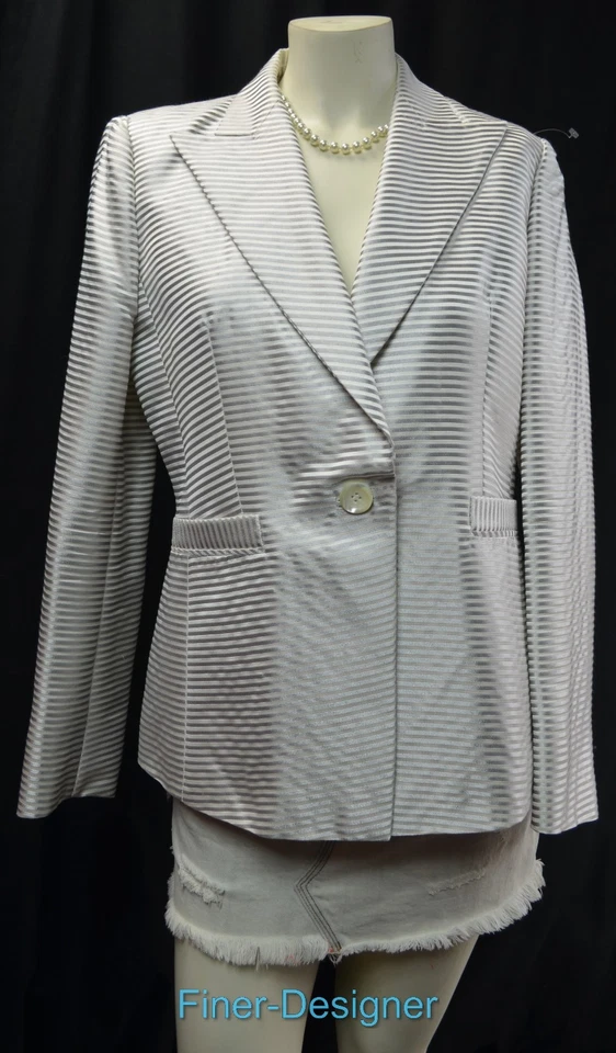 $1090 Les Copains Blazer Chaqueta Traje Abrigo Plata Brillo Italia Talla 46 12 Nuevo De Colección Foto 3 de 4