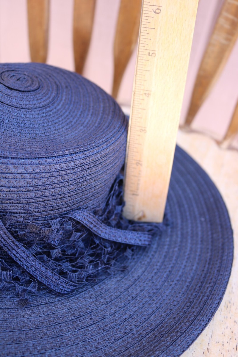 Christian Dior ホワイトリボンハット Vtg Christian Dior Chapeaux Woven Blue White Straw Ladies